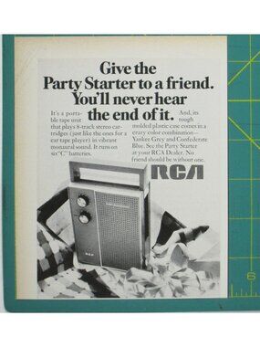 Print Ad RCA Portable 8 Track Tape Player Party Starter 1960s Vintage MOD